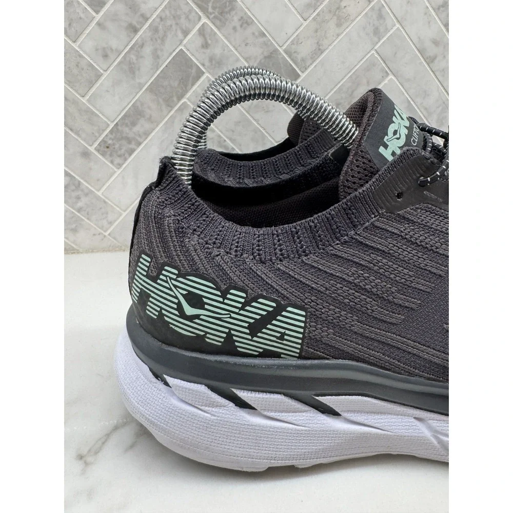 Hoka One One Clifton 5 Knit Running Shoes Womens Size 8 Black White Sneakers